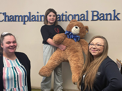 Macie, Audrey, and Autumn with Large Stuffed Teddy Bear