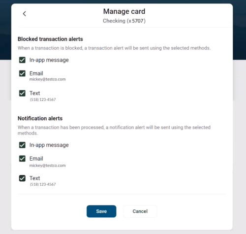 Card Management Screen for Blocked Transaction Alerts