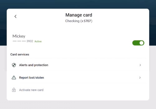 Card Management Home Screen