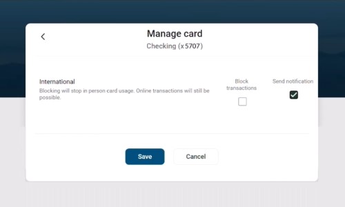 Card Management Screen for International Transactions