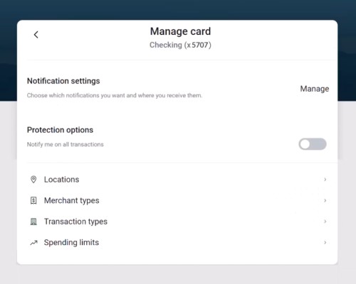 Card Management Screen for Notification Settings