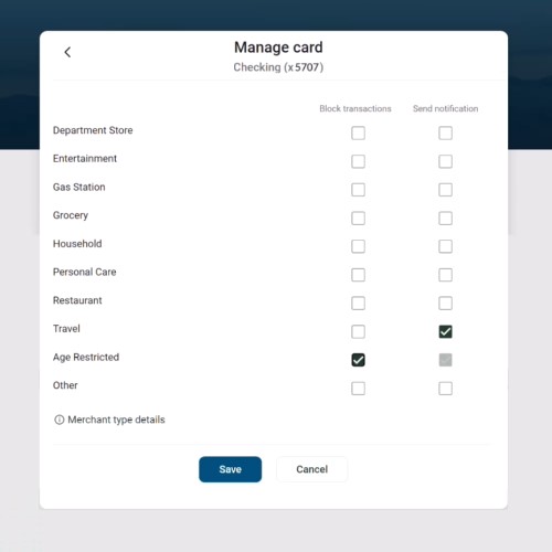 Card Management Screen for Merchant Types